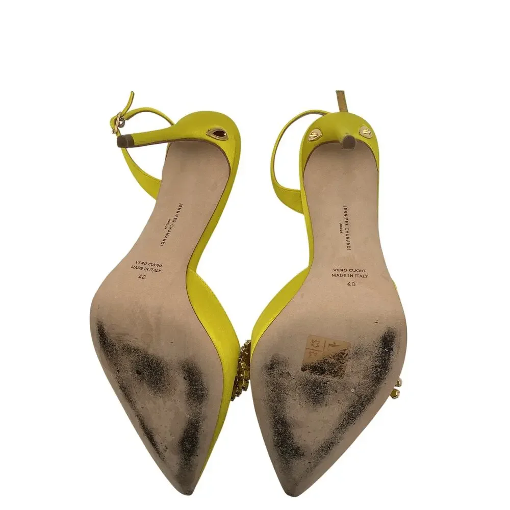 Jennifer Chamandi Embellished Yellow Slingback Heels Size 40 EU / US 10
